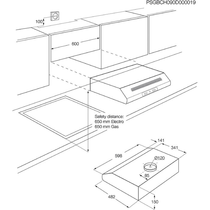 ZANUSSI Onderbouwdampkap D (ZHT631X)
