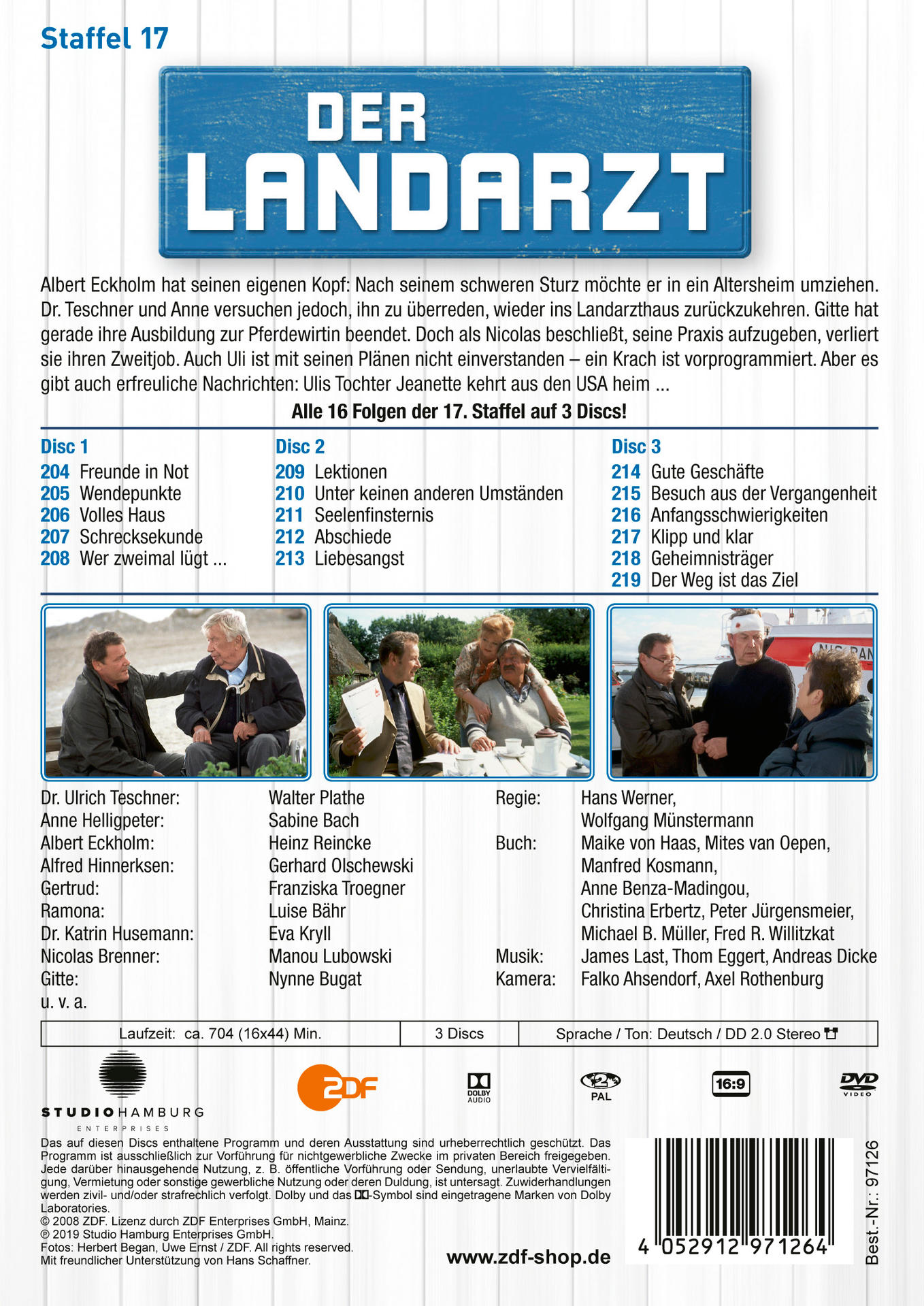 DVD-Hülle von 'Der Landarzt' Staffel 17. Personen auf dem Cover. Blauer und weißer Hintergrund.