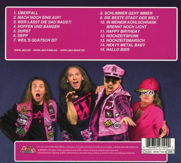 Albumcover mit vier Männern der Band J.B.O. und Songtiteln in Deutsch.