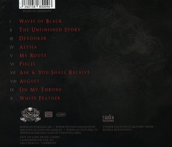 CD-Cover mit Songtiteln in Rot. Schwarzer Hintergrund mit einem Totenkopf-Logo und roter Schrift.