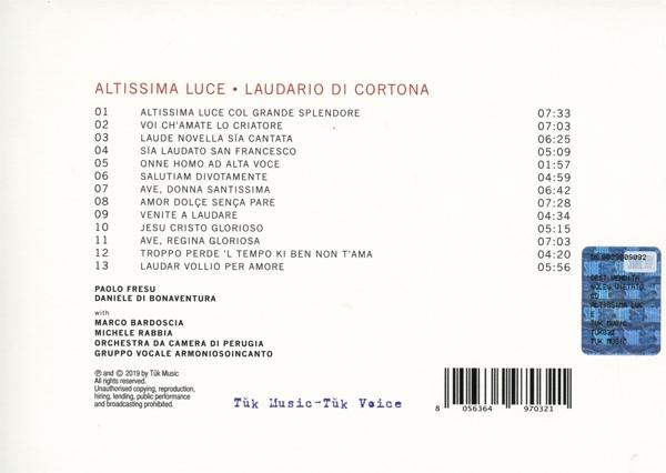 Paolo Fresu \ Daniele Di Bonaventura \ Marco Bardoscia \ Michele Rabbia \ Orchestra Da Camera Di Perugia \ Coro Armoniosoincanto - Altissima Luce-Laudario Di Cortona  - (CD)