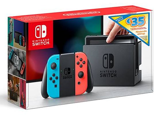 Consola - Nintendo Switch Modelo 2019, 6.2", Joy-Con, Azul y Rojo Neón + Voucher de 35€ Nintendo eShop
