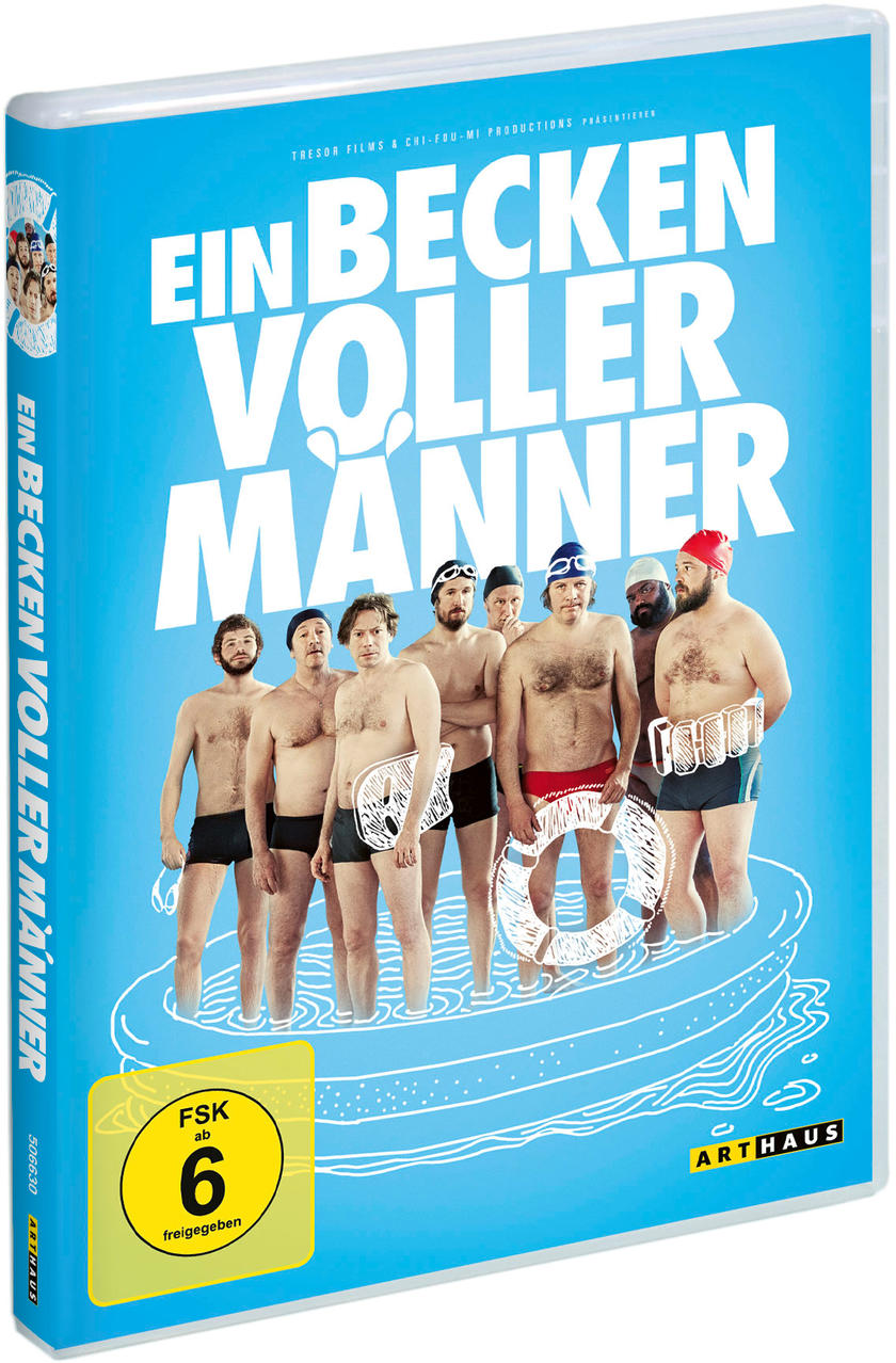 Filmcover mit Männern in einem Pool, Titel auf Deutsch.