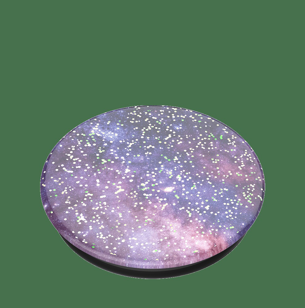 Ein runder, Galaxien-Themen-Pop-Socket, mit grünem Hintergrund.