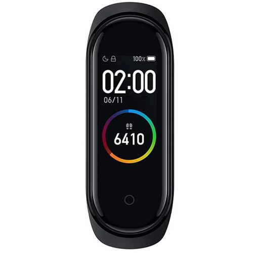 Un rastreador de fitness negro con una pantalla que muestra la hora, la fecha, los pasos y un círculo de progreso.