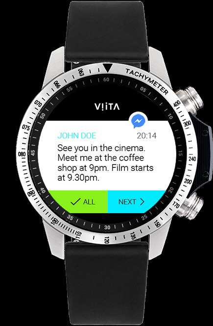 VIITA WATCH Active HRV Tachymeter Smartwatch Edelstahl Silikon, -, silber, schwarz