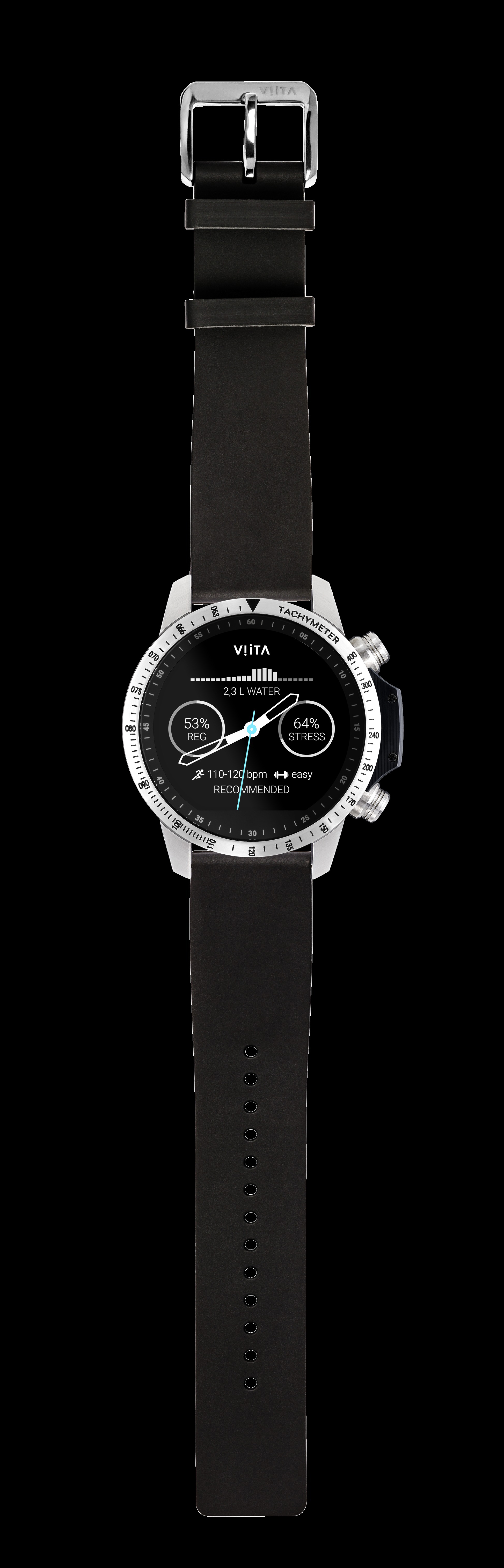 VIITA WATCH Active HRV Tachymeter Smartwatch Edelstahl Silikon, -, silber, schwarz