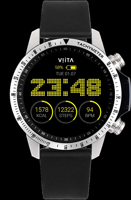 VIITA WATCH Active HRV Tachymeter Smartwatch Edelstahl Silikon, -, silber, schwarz