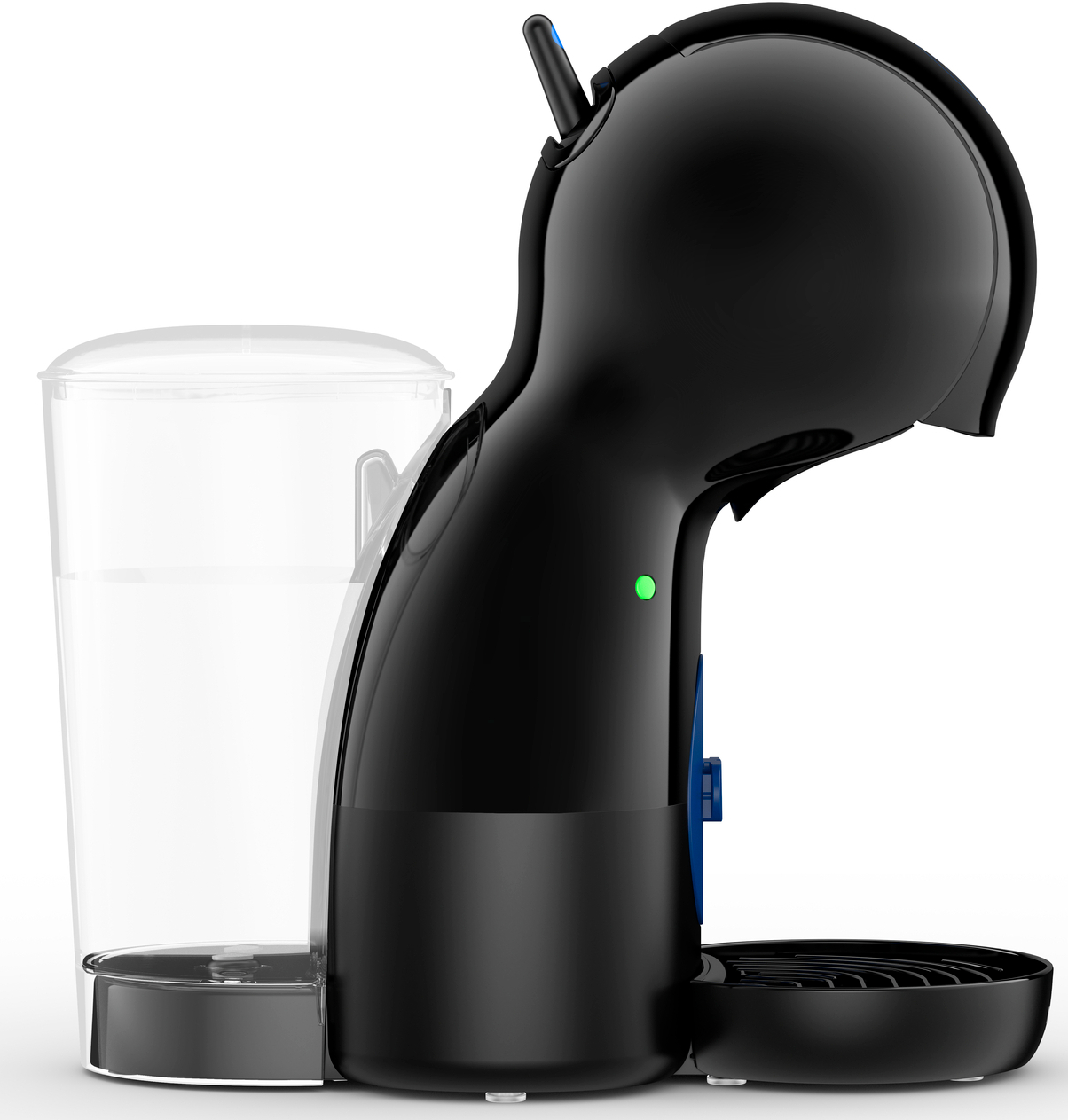 Zwarte Nespresso koffiemachine met waterreservoir.