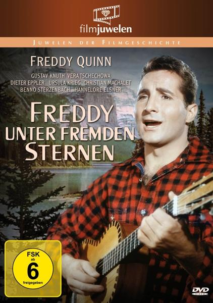 Freddy Quinn auf einem DVD-Cover, Gitarre spielend, mit Landschaftshintergrund und deutschem Text.