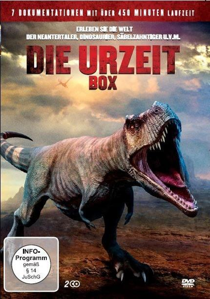 DVD-Cover mit einem Tyrannosaurus Rex und Text über Dinosaurier.
