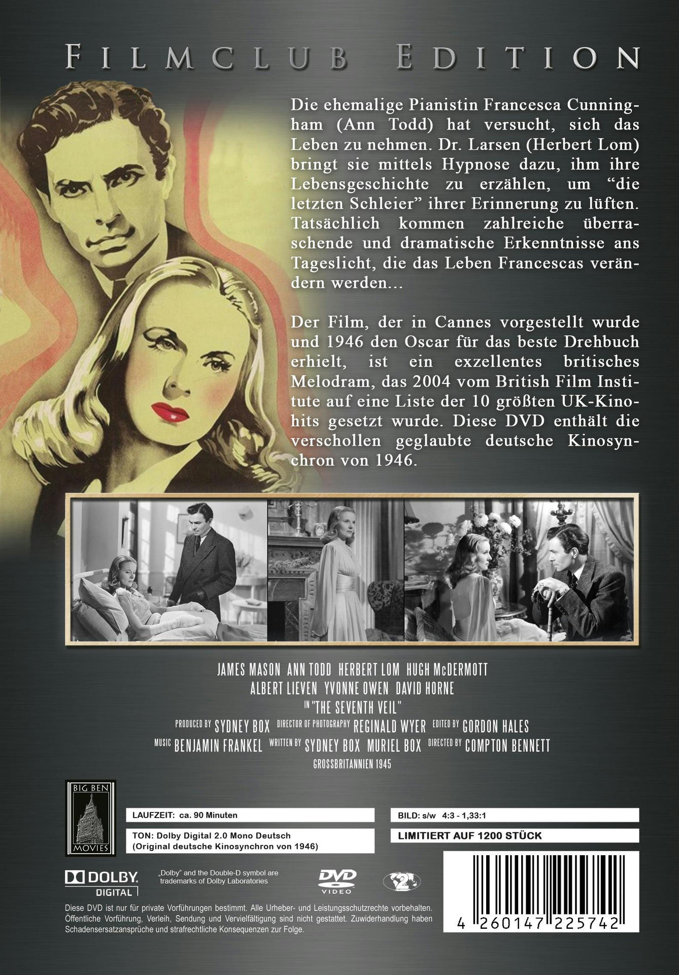 Filmplakat mit Schauspielern und Text auf dunklem Hintergrund.
