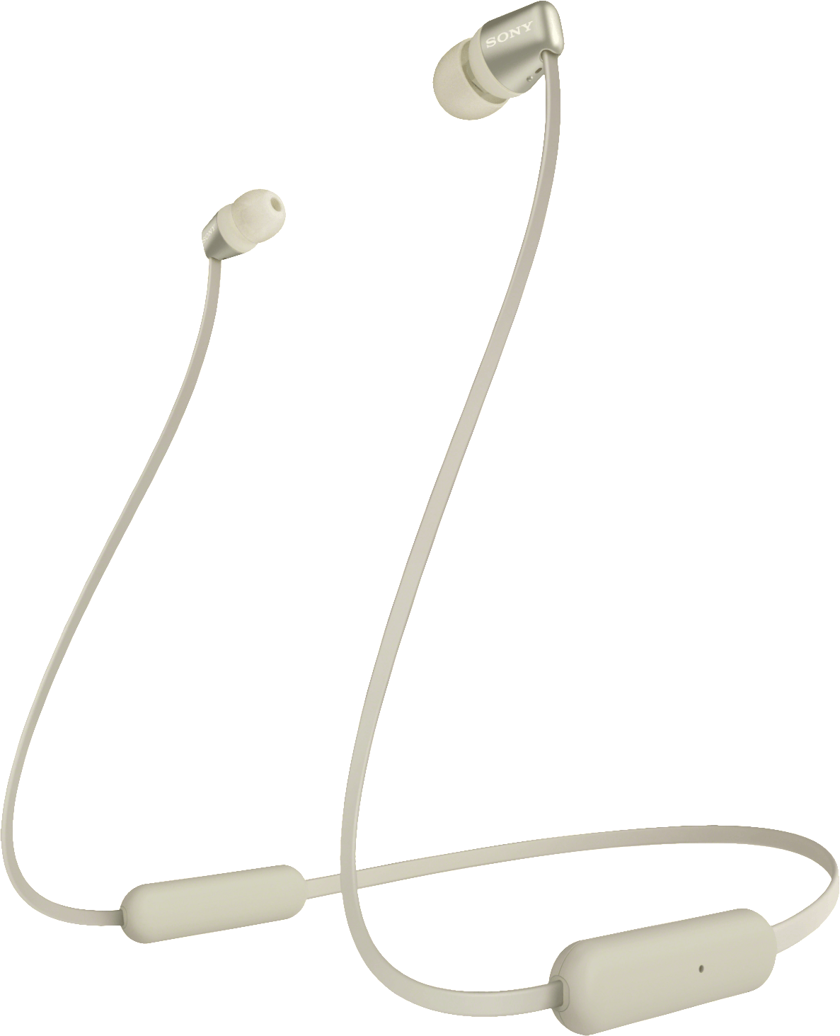 Fehér fülhallgató fehér kábellel. A fülhallgatókon ezüst SONY logó látható.