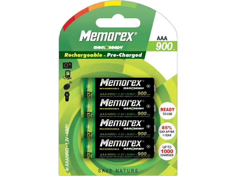 MEMOREX Oplaadbare batterijen 4 x AAA 900 mAh (HR03/AAA/900mAh)