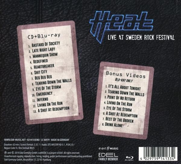 CD-Hülle hinten mit Titellisten für ein Live-Konzert. Zwei rechteckige Textfelder auf schwarzem Hintergrund.