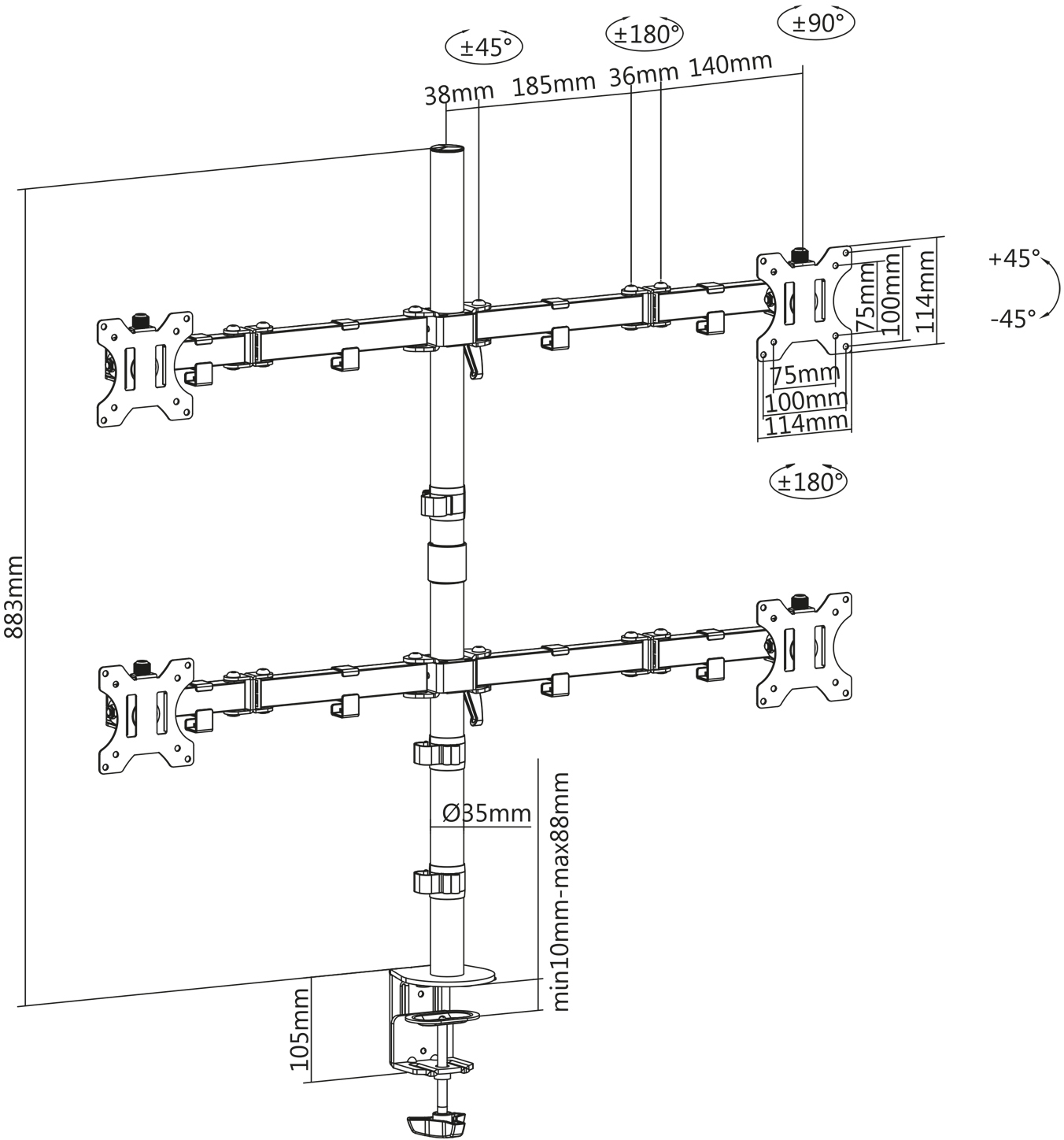 EWENT Support de bureau pour 4 écrans 10" - 32" (EW1514)