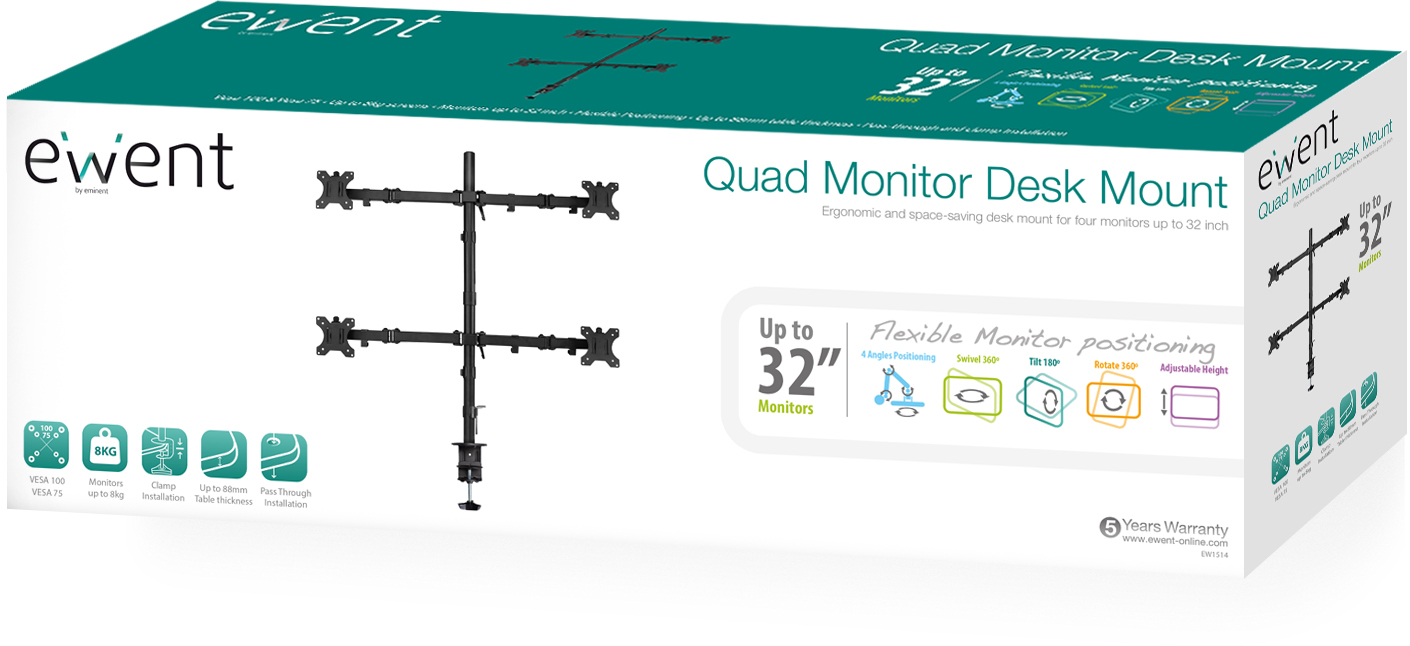 EWENT Support de bureau pour 4 écrans 10" - 32" (EW1514)