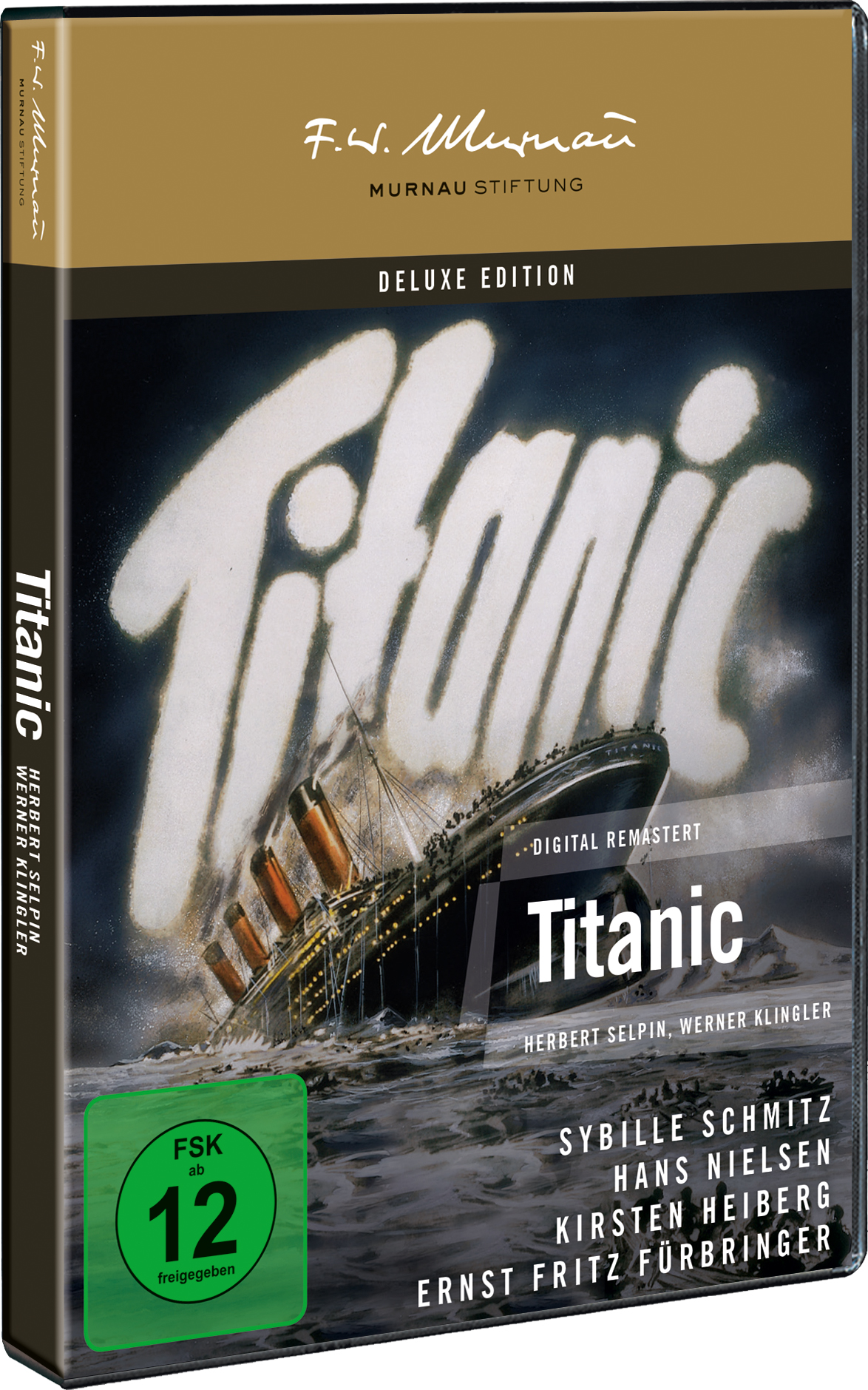 Filmcover von Titanic. Schiff sinkt im Wasser. Titel in Weiß. Deluxe Edition. FSK 12.