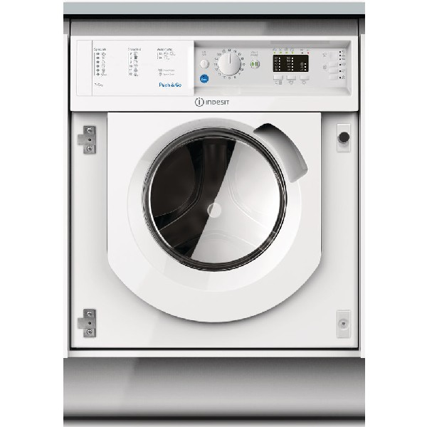 Lavadora secadora - Indesit BI WDIL 75125 EU, Integrable, 7 Kg, 1200 rpm, A, Blanco