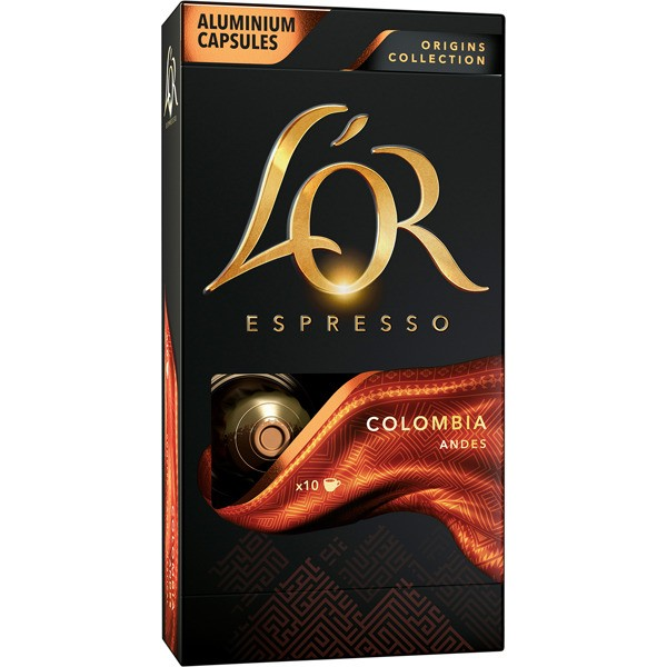 Cápsulas monodosis - L'OR ESPRESSO Colombia Andes, pack 10, Compatibles con Nespresso