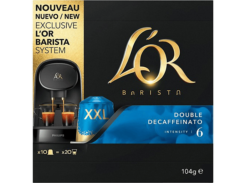 Cápsulas monodosis | L'OR Barista Doble Decafeinatto 6, Pack de 10, XXL
