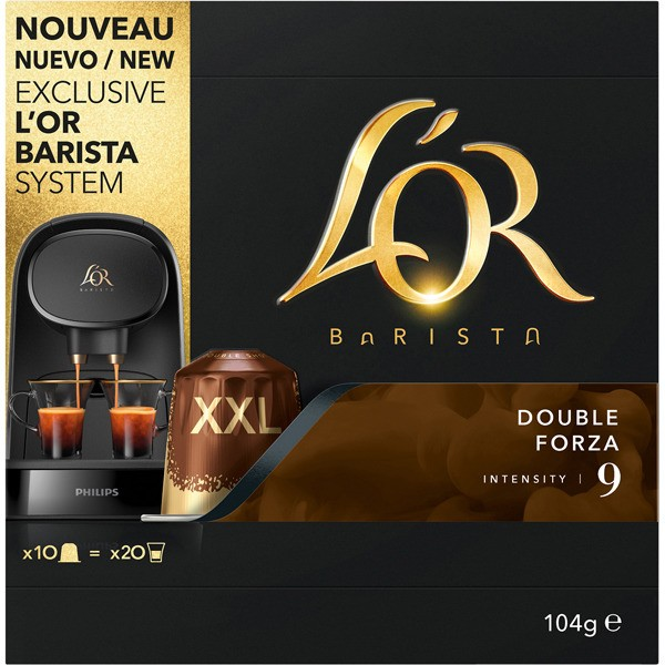 Cápsulas monodosis - L'OR Barista Doble Forza 09, Pack de 10, XXL, Exclusivas para L'OR Barista