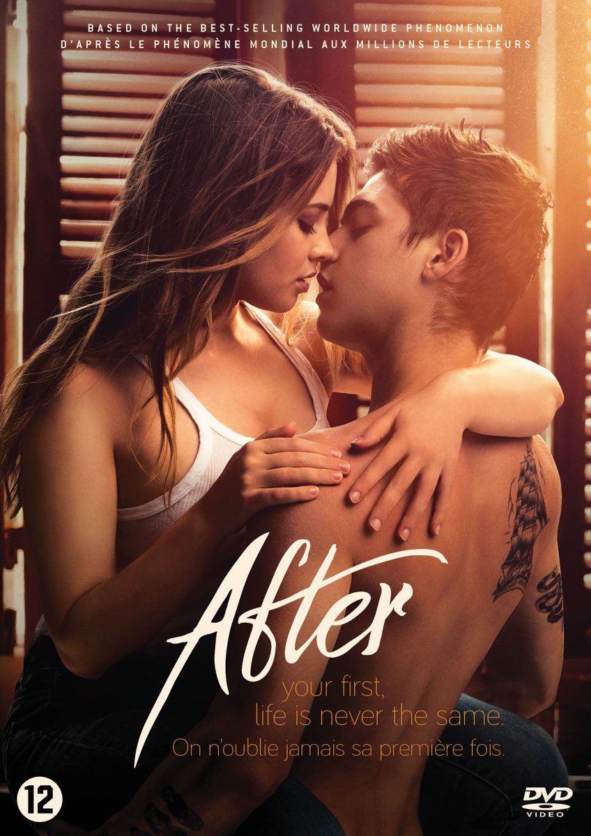Filmposter van een kussend stel. De tekst is 'After', 'your first, life is never the same'.