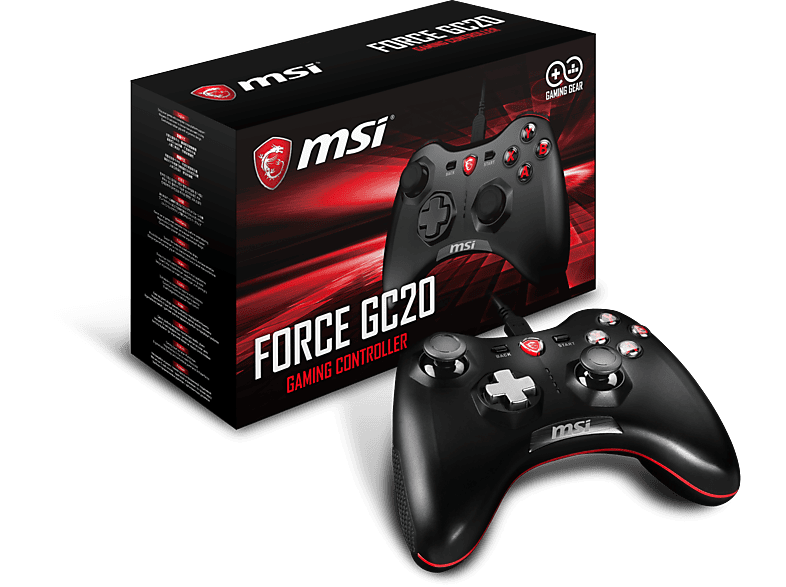 MSI Force GC20 Gaming Controller mit Vibrationssystem (kabelgebunden, für PC, Android und div. Konsolen, schwarz, 240 Gramm)