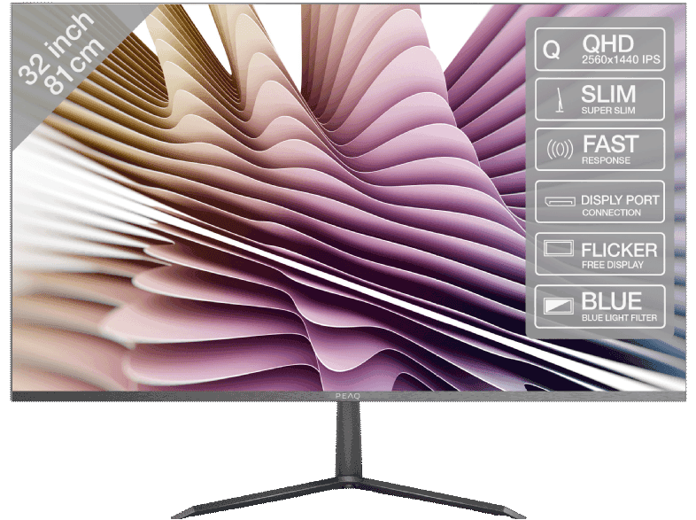 PEAQ Monitor PMO Slim S320, 32 Zoll, grau (PMO S320-IQC) 31,5 Zoll, WQHD, 5 ms Reaktionszeit, 250 cd/m², 60 Hz, Grau