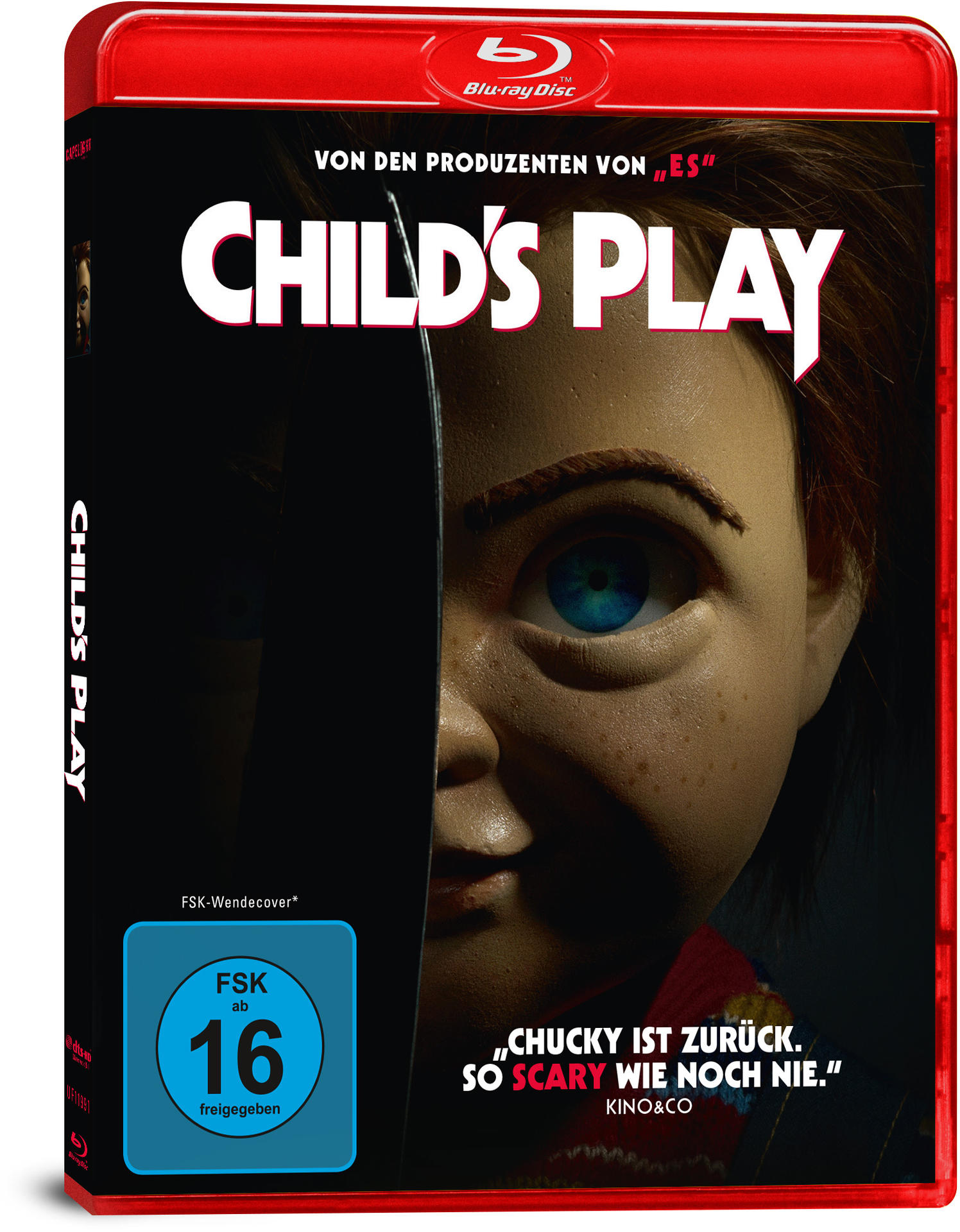 Child's Play Filmcover mit einem Puppengesicht und Text.