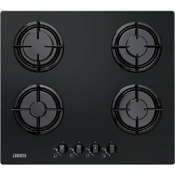 Encimera - Zanussi ZGO65414BA Gas, 4 quemadores, 10 cm, Negro