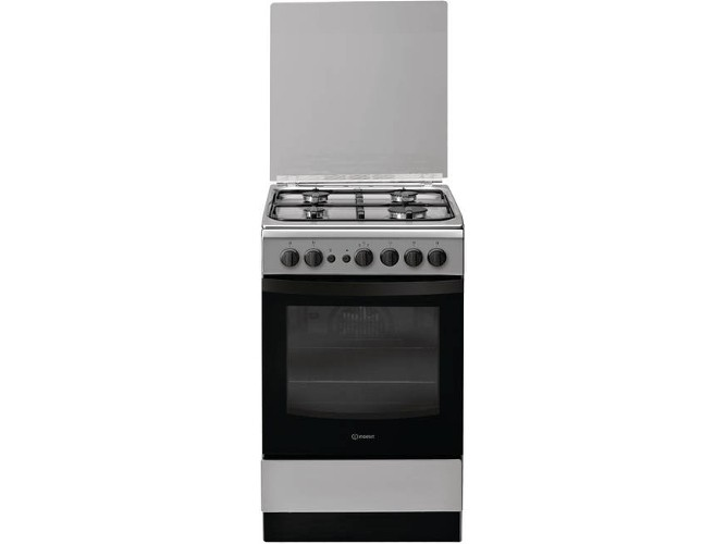 Cocina - Indesit IS5G1PMX/E, 1900 W, 50 cm ancho, 4 zonas, Acero inoxidable + Horno, 59 L, Gas natural, Inox