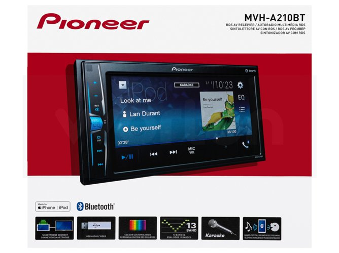 Autorradio - Pioneer MVH-A210BT, 6.2", Táctil, Bluetooth, USB, 2 DIN