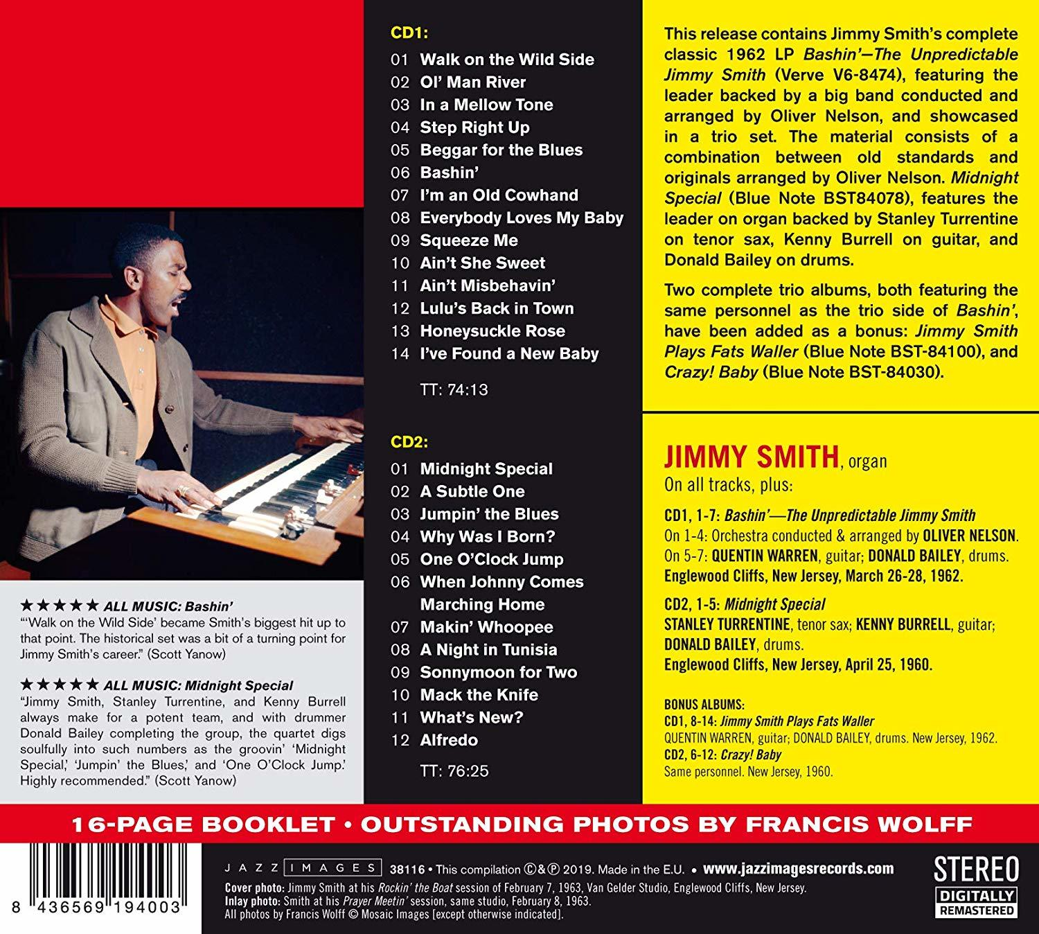 Albumcover mit Text und Foto eines Mannes am Klavier, mit Titelliste und Rezension.