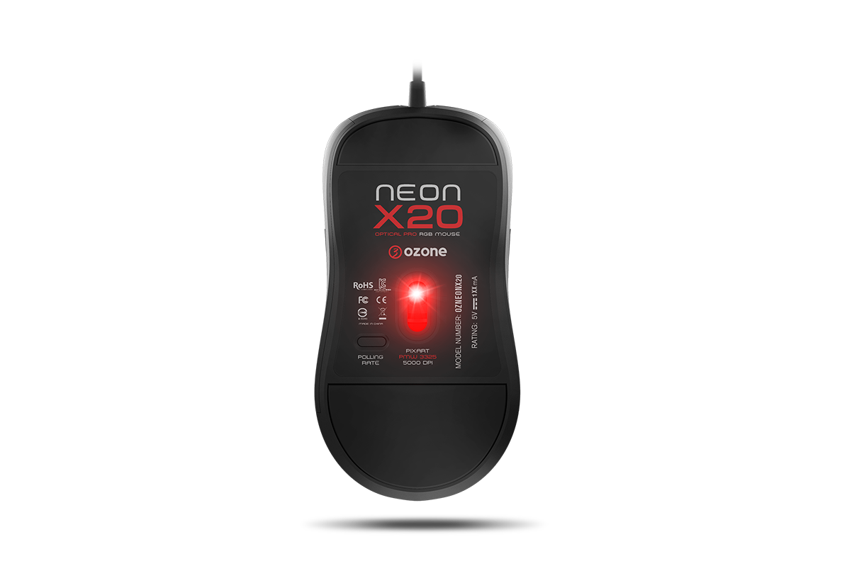 Ratón gaming - Ozone Neon X20 Pro RGB, Óptico, 6 niveles DPI ajustables (500 - 10000), Cable