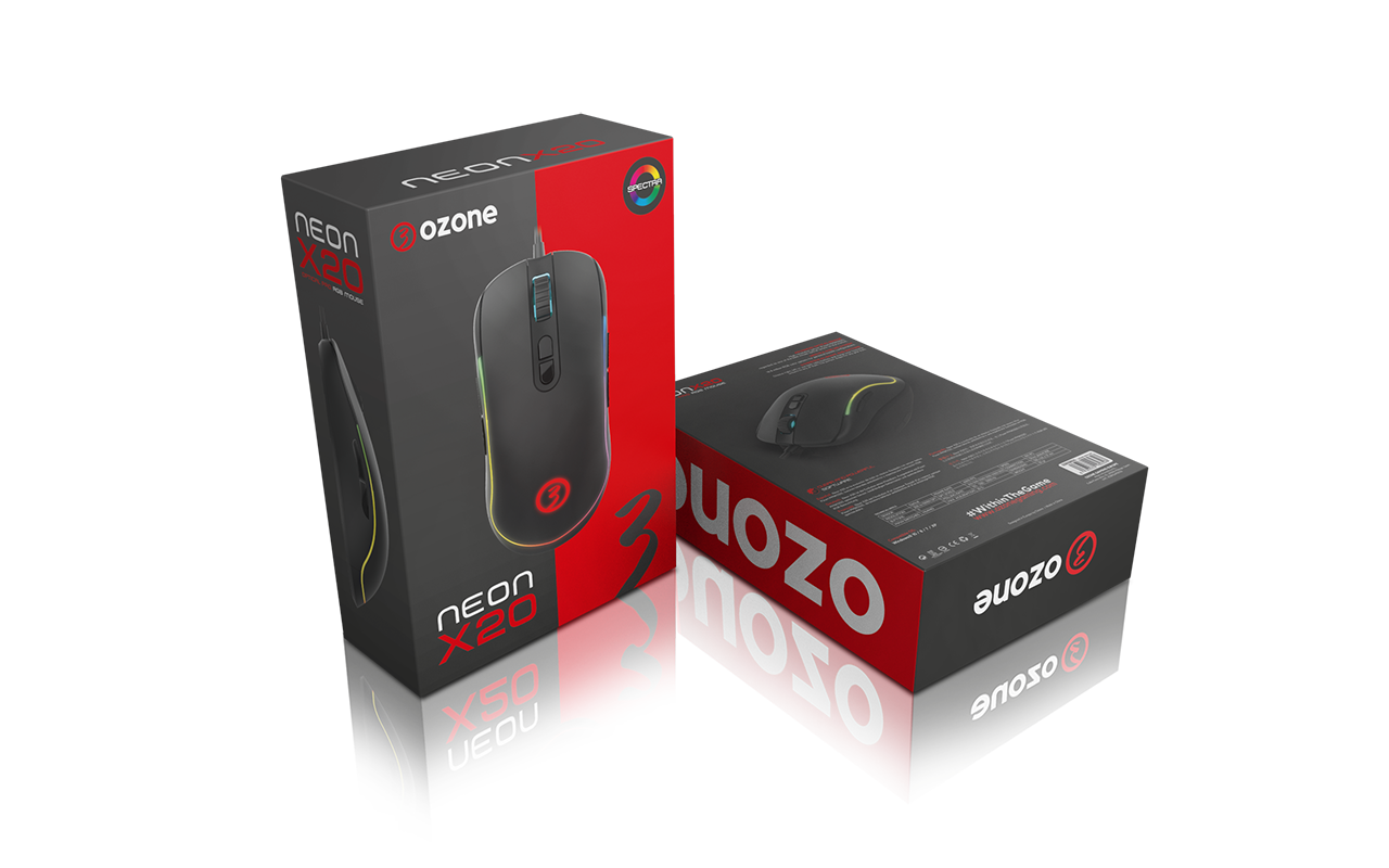 Ratón gaming - Ozone Neon X20 Pro RGB, Óptico, 6 niveles DPI ajustables (500 - 10000), Cable