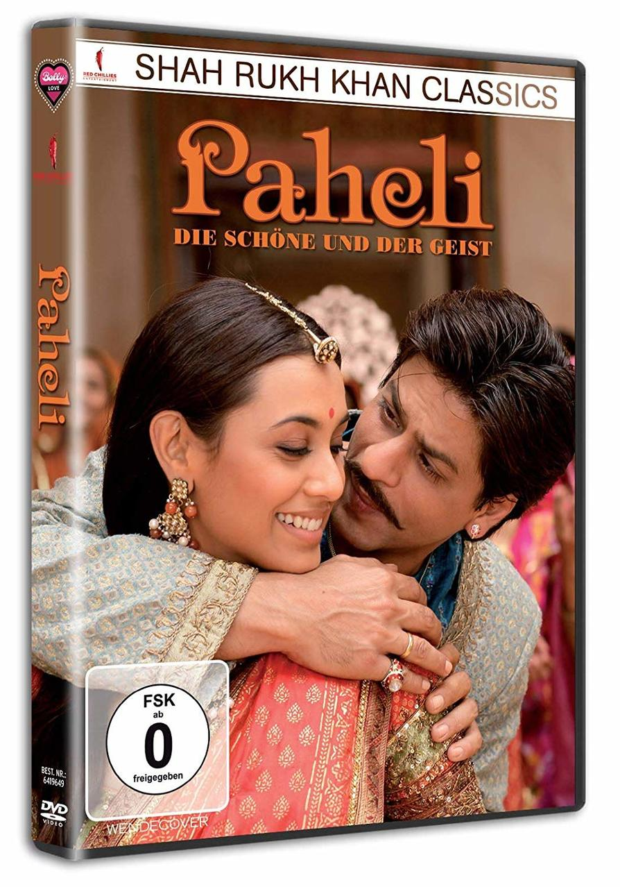 DVD-Hülle eines Bollywood-Films. Ein Paar umarmt sich. Text: Paheli, Die Schöne und der Geist.
