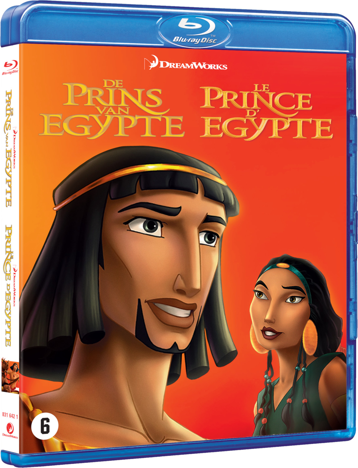 Blu-ray-hoes van 'De Prins van Egypte', met tekenfilmfiguren.