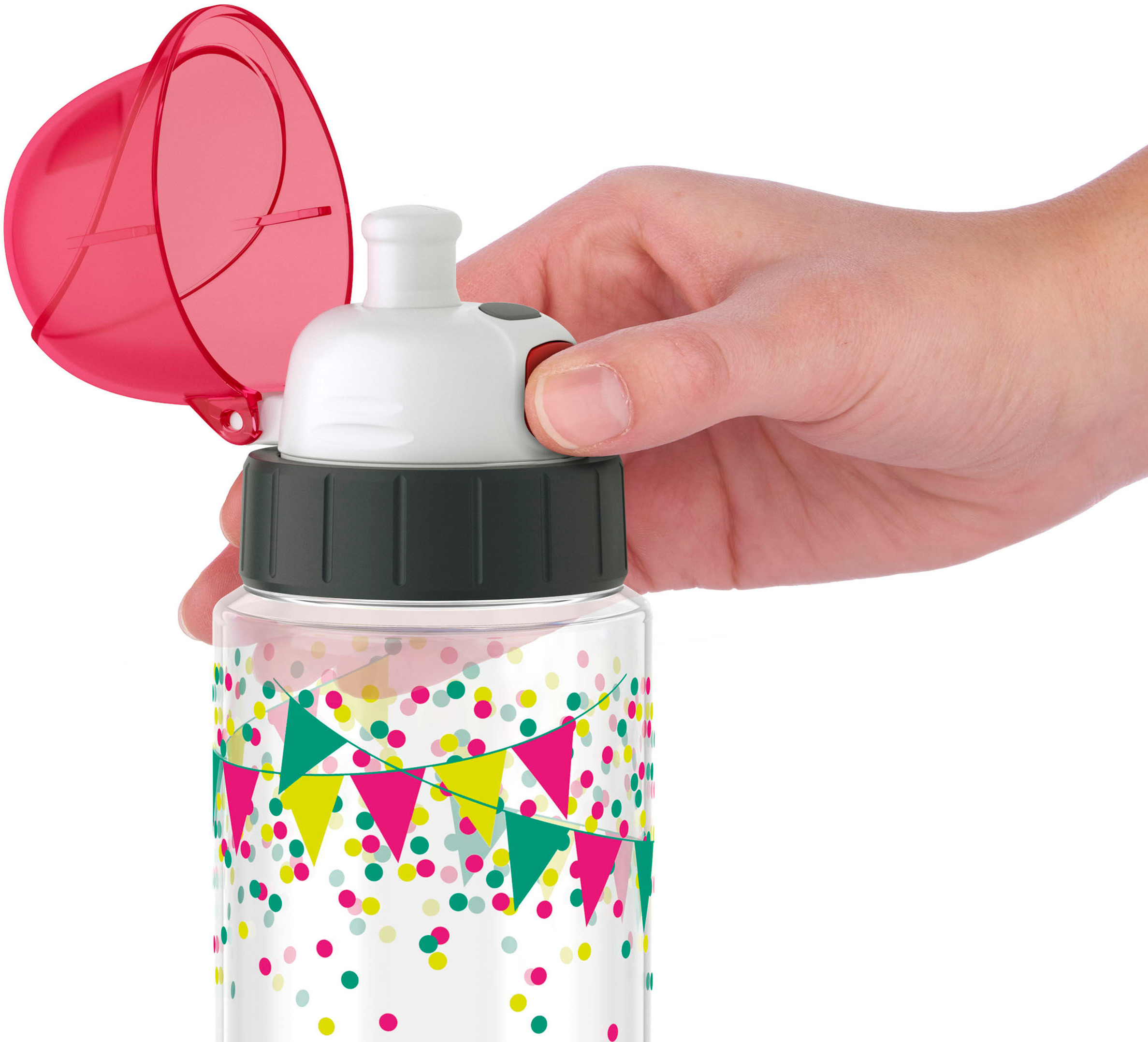 EMSA F3030600 Drink2Go Tritan Party Trinkflasche Transparent/Grün/Pink