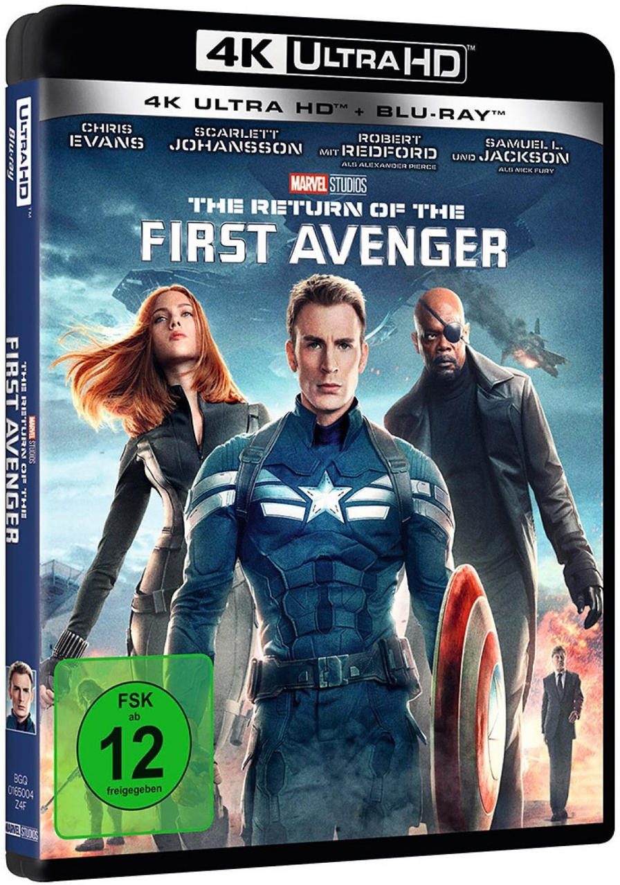 Eine DVD-Hülle von 'The Return of the First Avenger'. Enthält Captain America, Black Widow und Nick Fury.