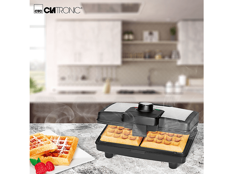 Clatronic WA 3606 Waffeleisen, Schwarz/Inox, 800 Watt — Foto 3 von 4