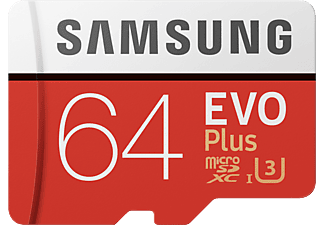 SAMSUNG EVO+ 95MB/S CL10 U1+AD - Micro-SDXC-Cartes mémoire  (64 GB, 100, Blanc/Rouge)