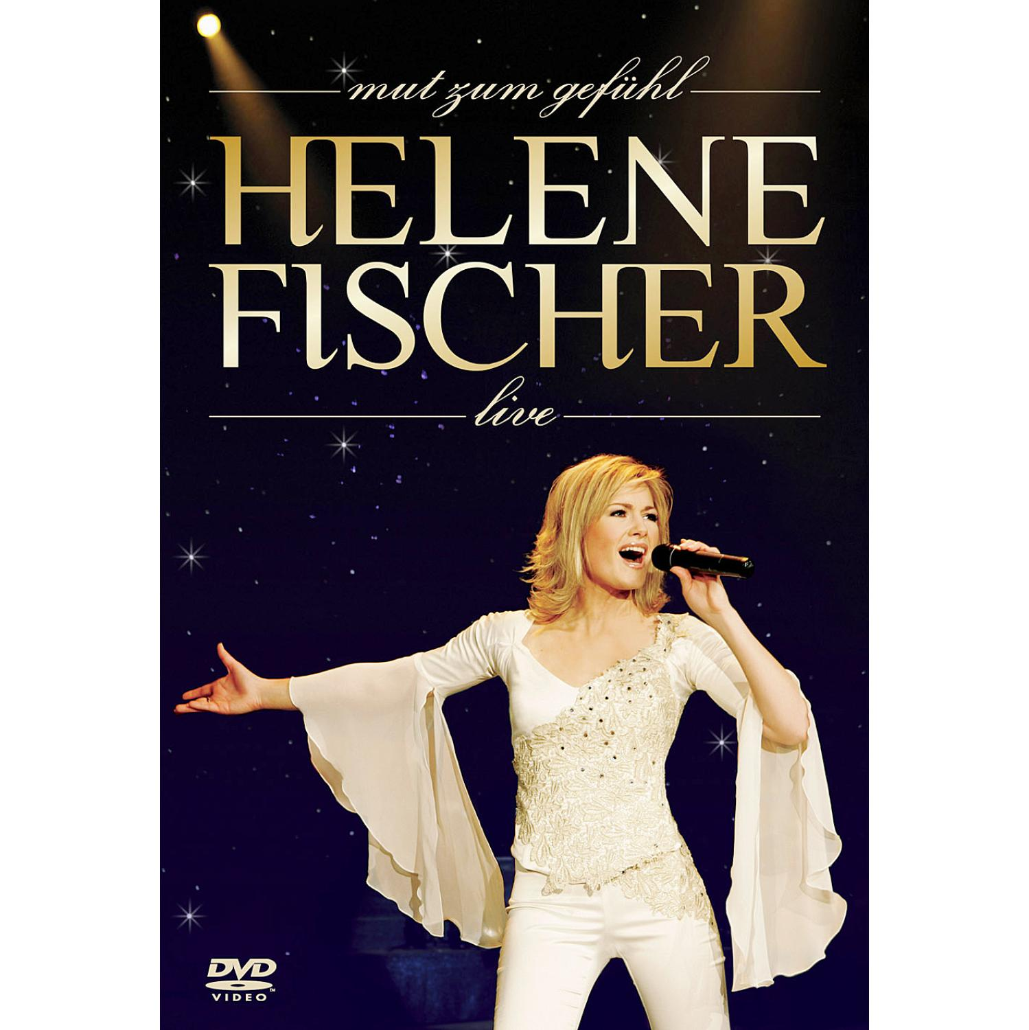 DVD-Cover mit einer singenden Frau auf der Bühne, Text 'Helene Fischer live' und dunklem Hintergrund.