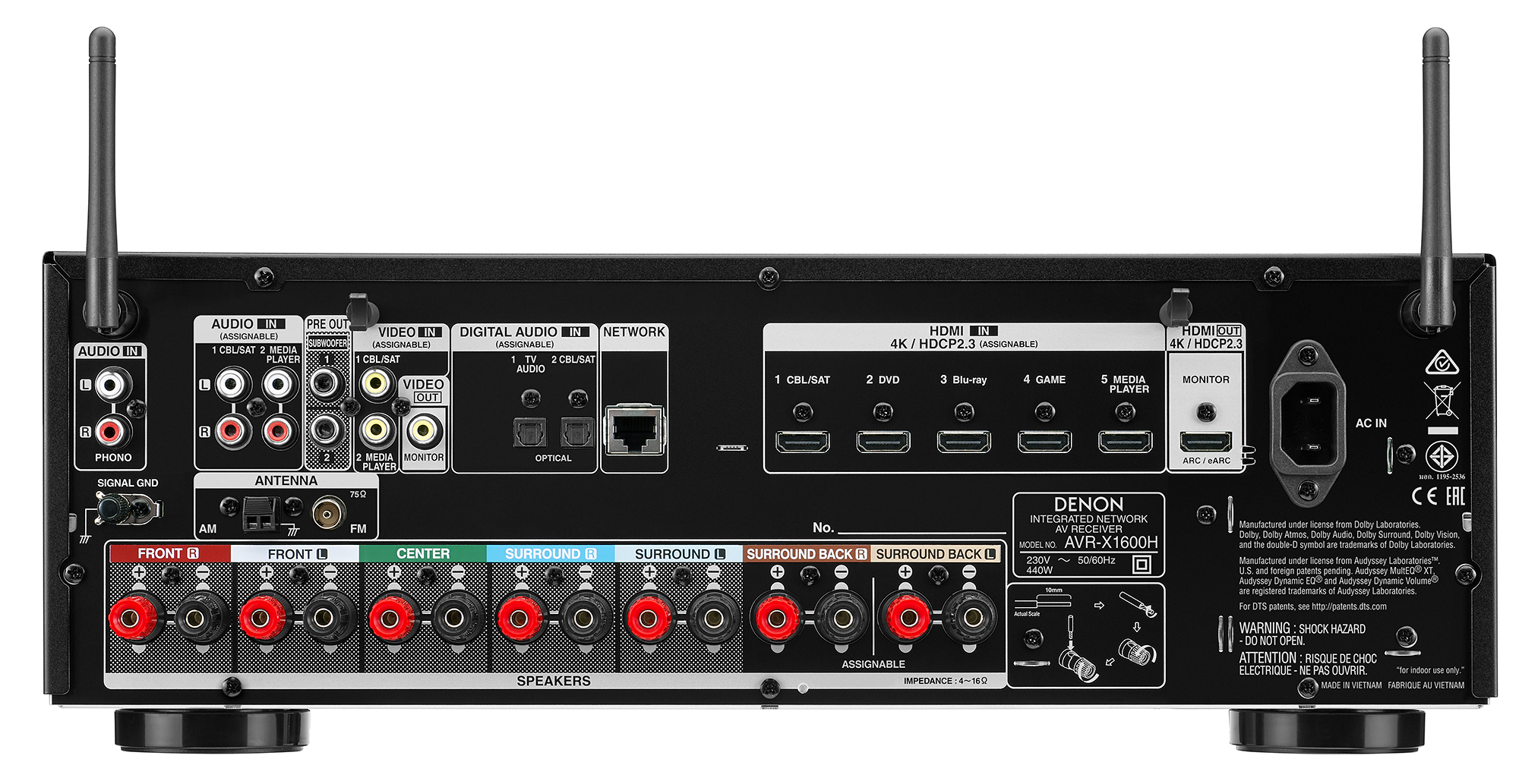 DENON AVR-X1600H AV-Receiver (7.2 Kanäle, Schwarz)