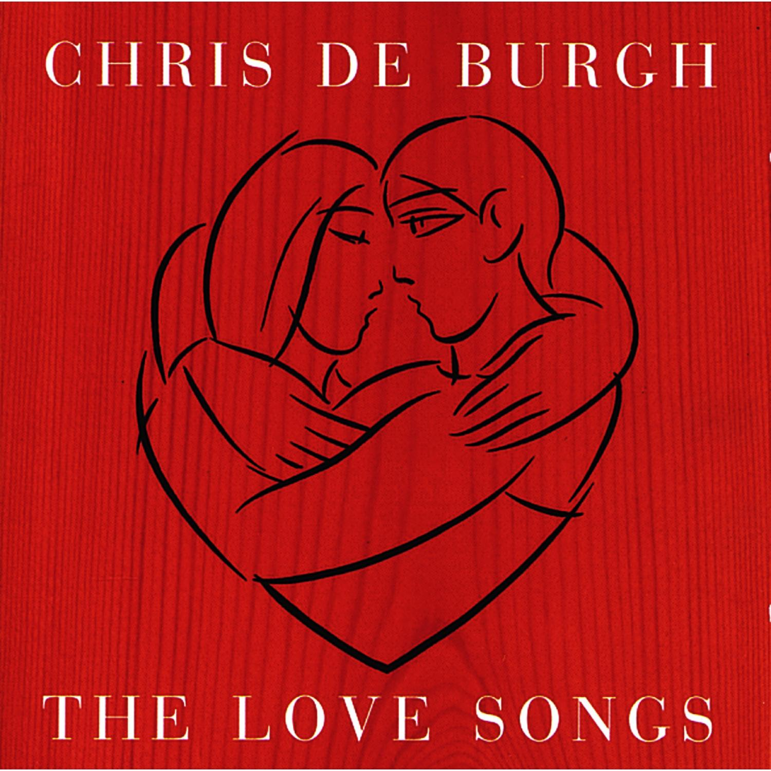 Albumcover, roter Hintergrund mit einer schwarzen Strichzeichnung eines sich umarmenden Paares. Text: 'Chris De Burgh'.