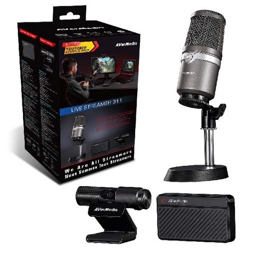 Capturadora de vídeo - Avermedia Pack Streaming, Capturadora de vídeo + Micrófono USB + Webcam, Negro