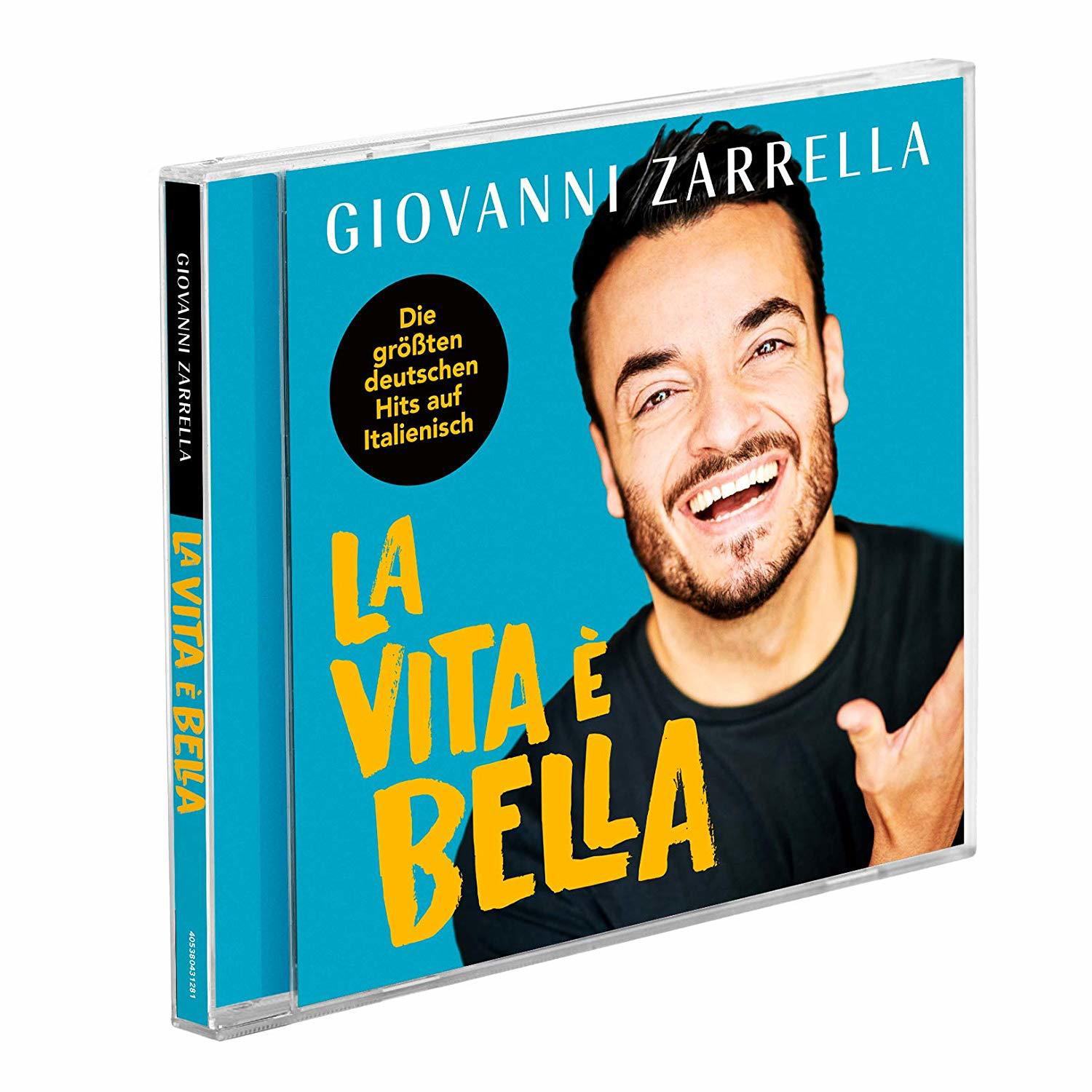 CD-Cover mit einem lächelnden Mann. Der Titel lautet 'La Vita e Bella' in Gelb auf blauem Hintergrund.