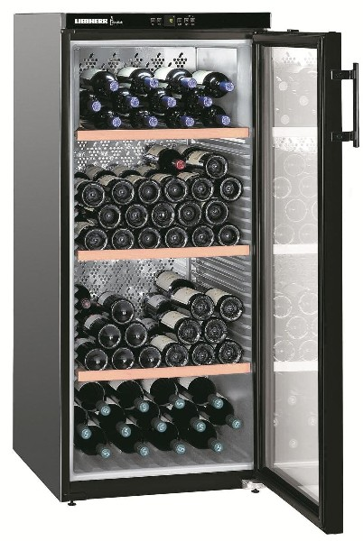 Vinoteca - Liebherr WKB 3212, 164 botellas, 309 L, Indicador digital temperatura, Puerta de cristal, Negro