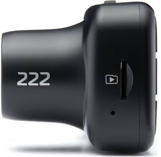 Zwarte dashcam met het nummer 222 aan de zijkant.