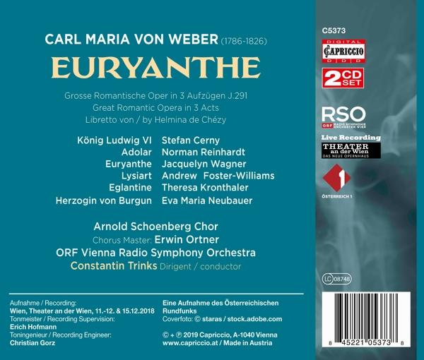 Rückseite einer CD, mit Liedtiteln, Credits und einem Foto der Opernbesetzung.
